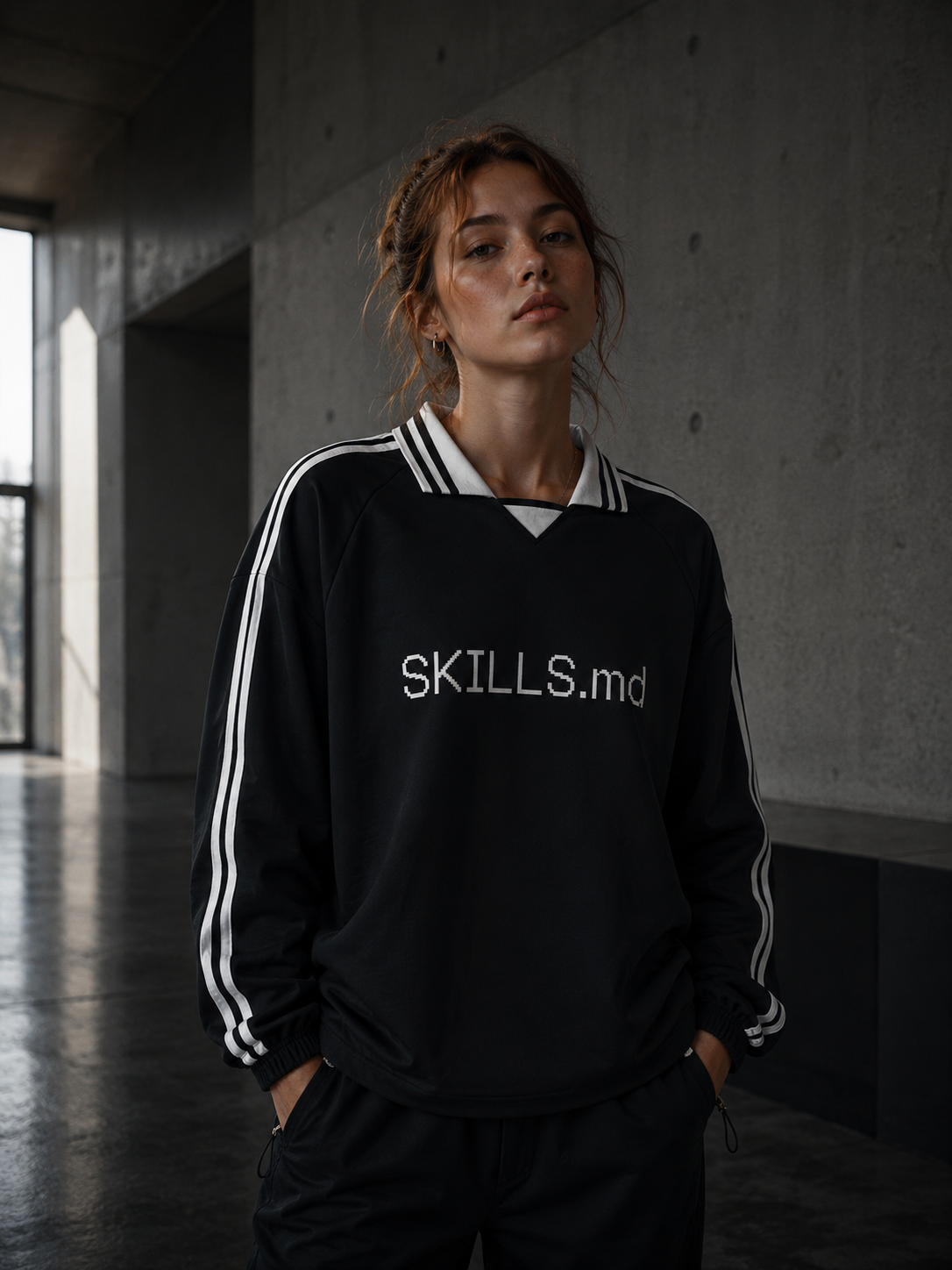 SKILLS.MD LAPEL COLLAR SWEATSHIRT (BLACK) - front female