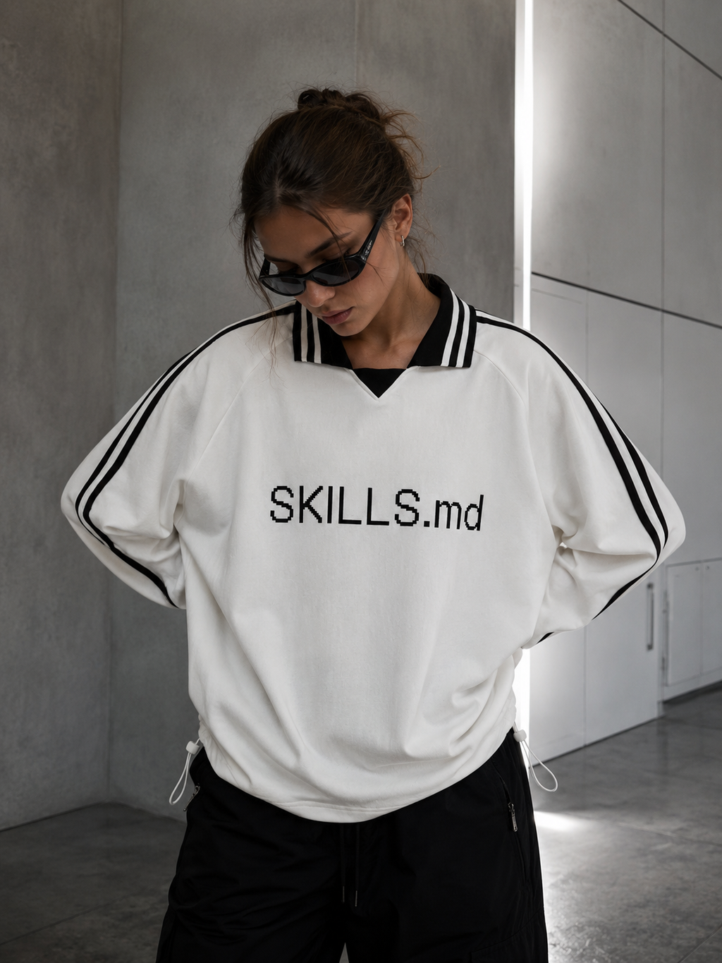 SKILLS.MD LAPEL COLLAR SWEATSHIRT (WHITE) - front female