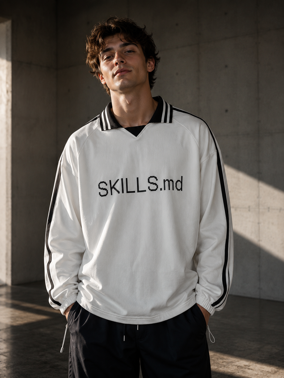 SKILLS.MD LAPEL COLLAR SWEATSHIRT (WHITE) - front male