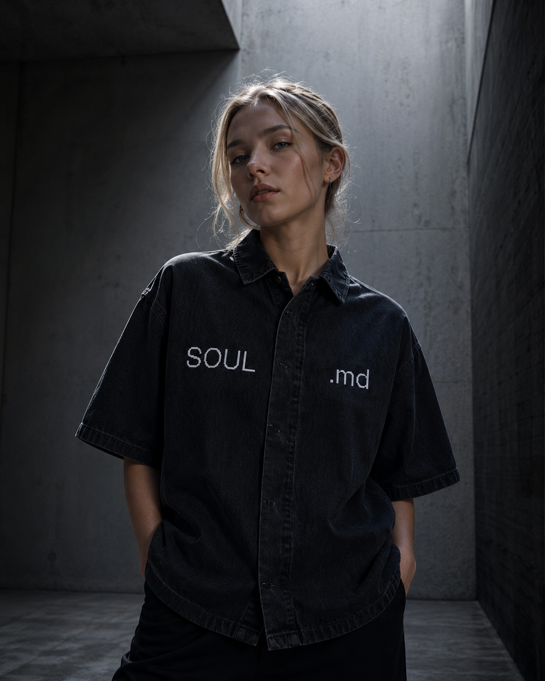 SOUL.MD DROP SHOULDER LYOCELL SHIRT - black front female